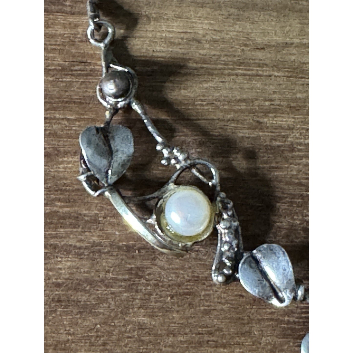 Vintage LAKI 14K & 925 Sterling Silver Pearl Necklace Botanical Leaf Vine 19”
