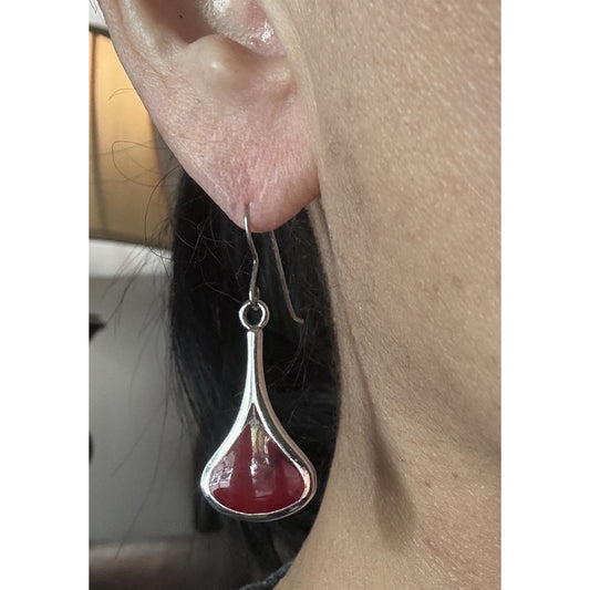 Vintage ATI Thailand 925 Sterling Silver Red Jasper Dangle Drop Earrings