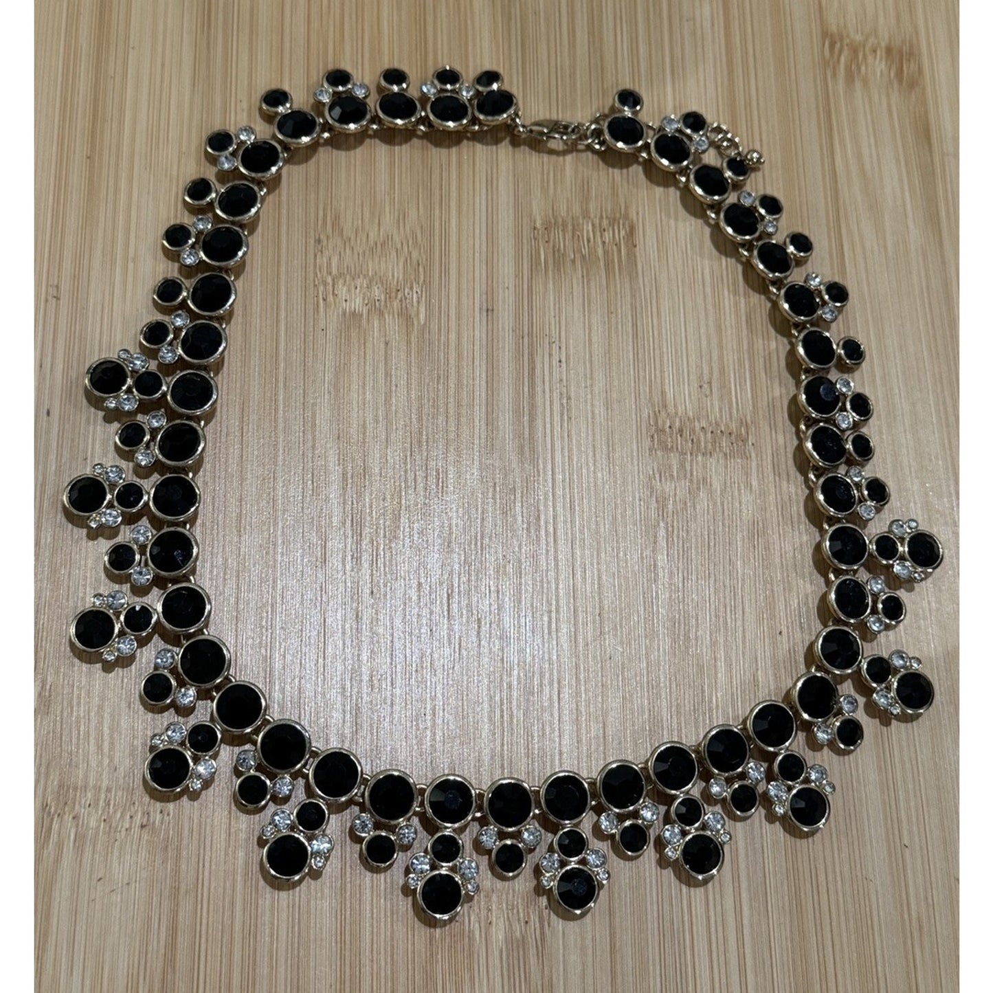 NWOT White House Black Market Black Crystal Rhinestone Gold Statement Necklace