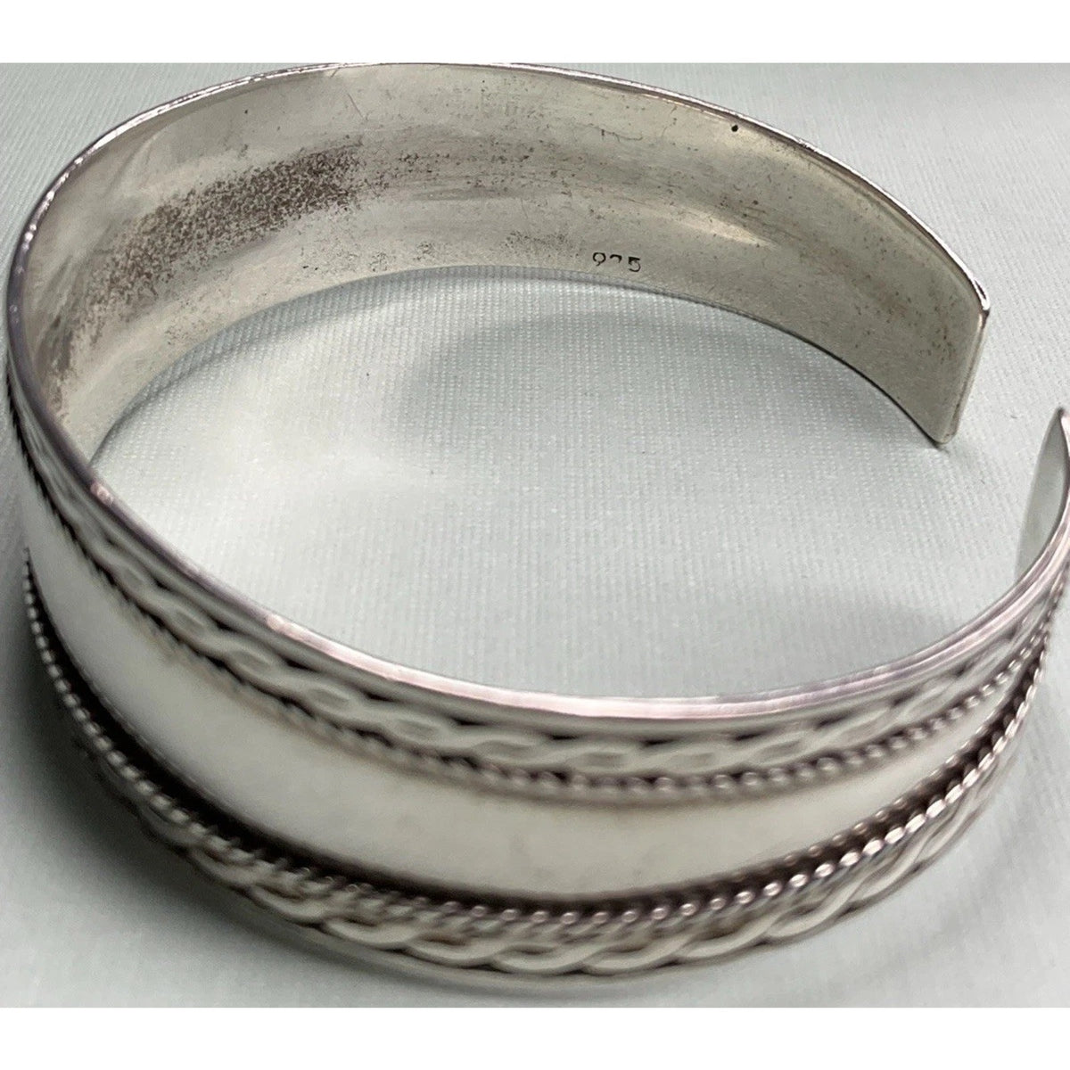Vintage Sterling Silver Cuff Bracelet 14g Braided Rope Design Wide Open Bangle
