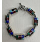Vintage Mexico 925 Sterling Silver Multi Stone Inlay Link Bracelet 31g 7.5