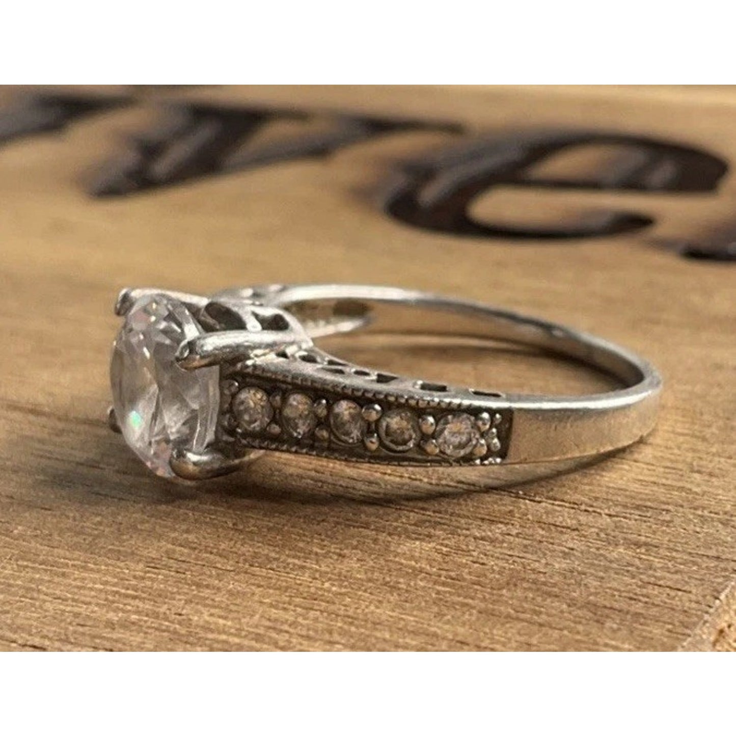 Sterling Silver CZ Engagement Ring Size 8.5 Round Solitaire Bridal Ring 925