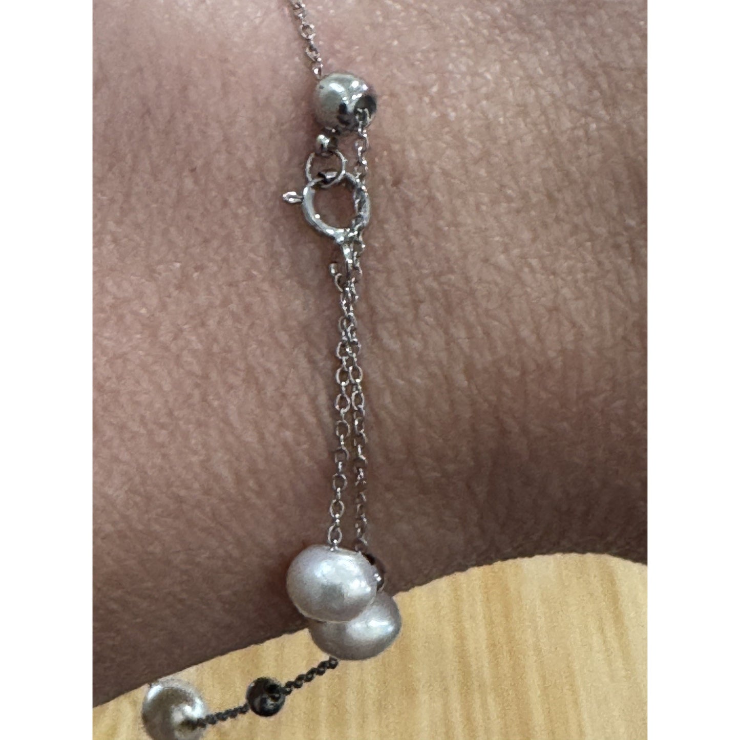 Vintage Sterling Silver Freshwater Pearl & Silver Bead Station Slider Bracelet
