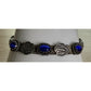 Vintage 925 Sterling Silver Blue Cat Eye Concho Multi Strand Bracelet 7.25”