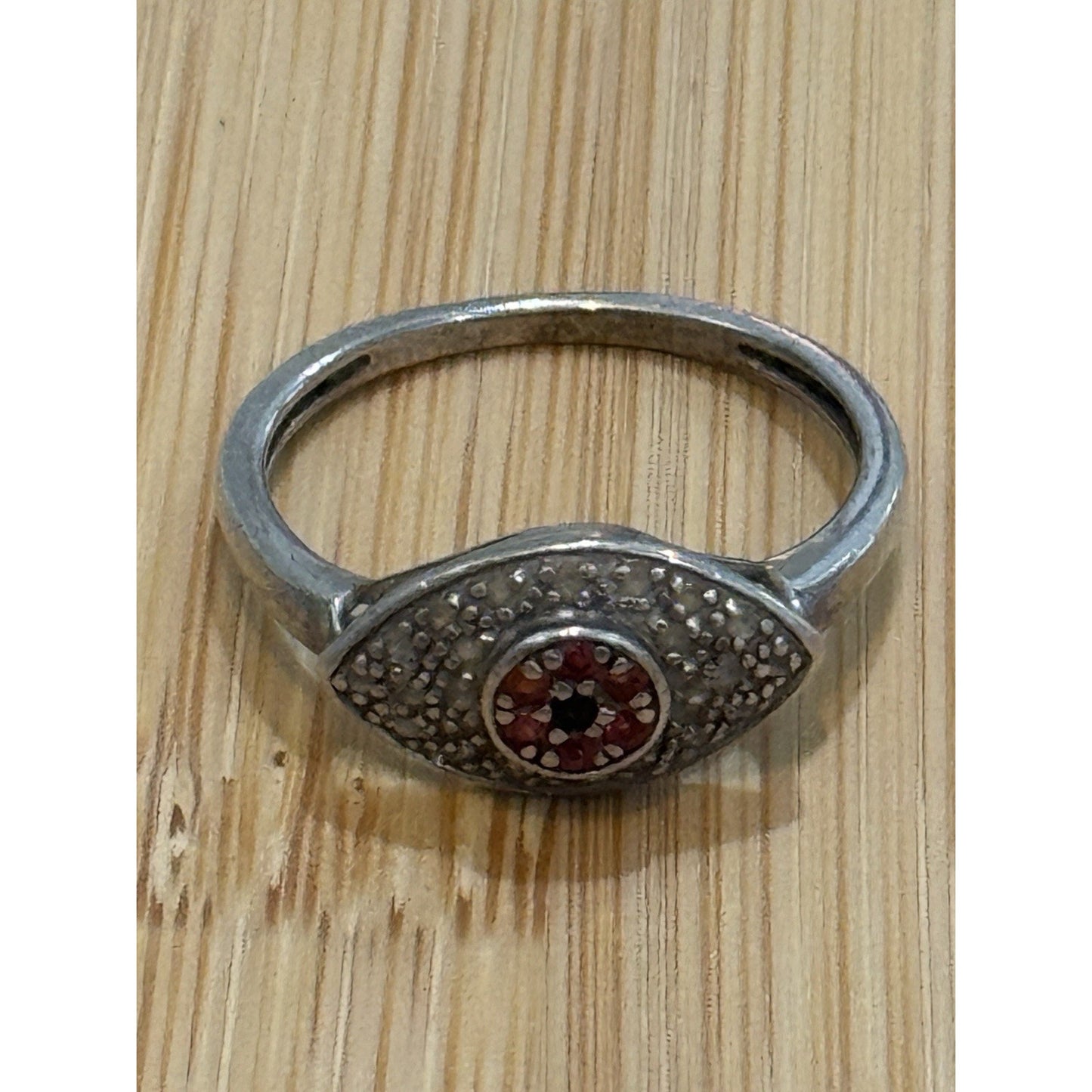 Vintage HSN Rarities Carol Brodie Sterling Silver Evil Eye Red Sapphire Ring Sz