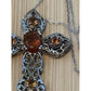 Vintage Amber & Citrine Sterling Silver Two Tone Cross And 925 Necklace 20”