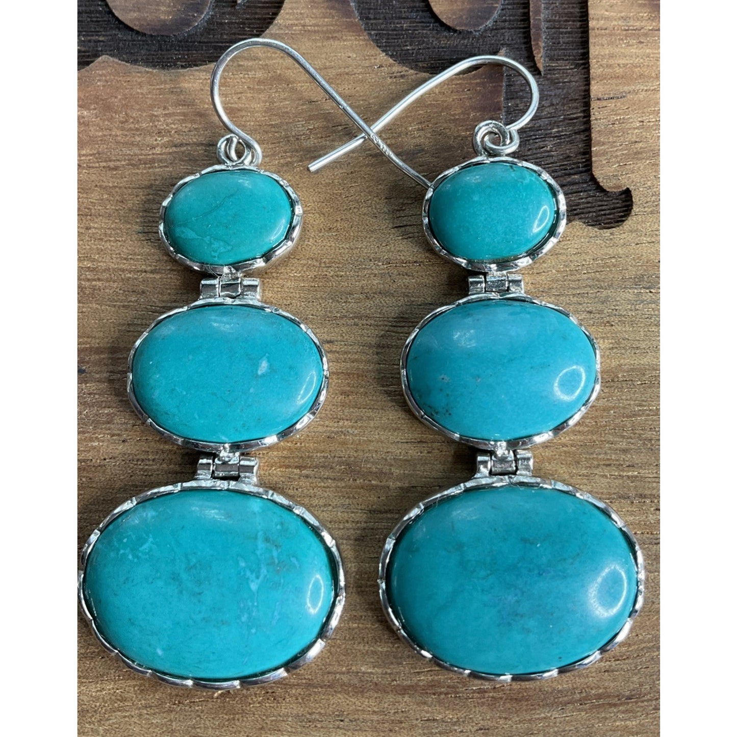 Sleeping Beauty Turquoise Sterling 925 Dangle Drop Earrings CN LUC Lucas Lameth