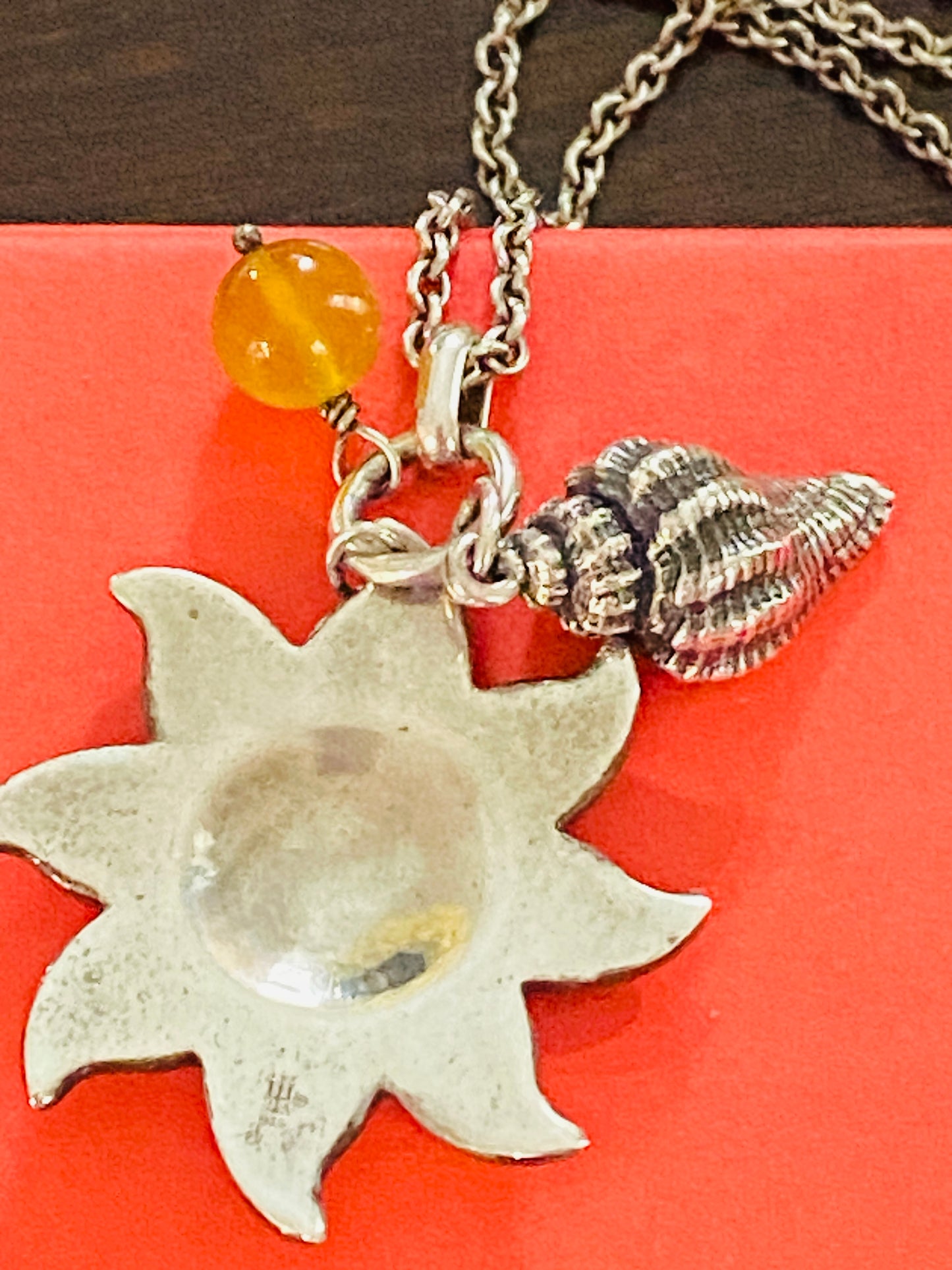 Preowned James Avery Retired Silver Hard To Find Summer Sun Shell And Chalcedony Bead Pendant