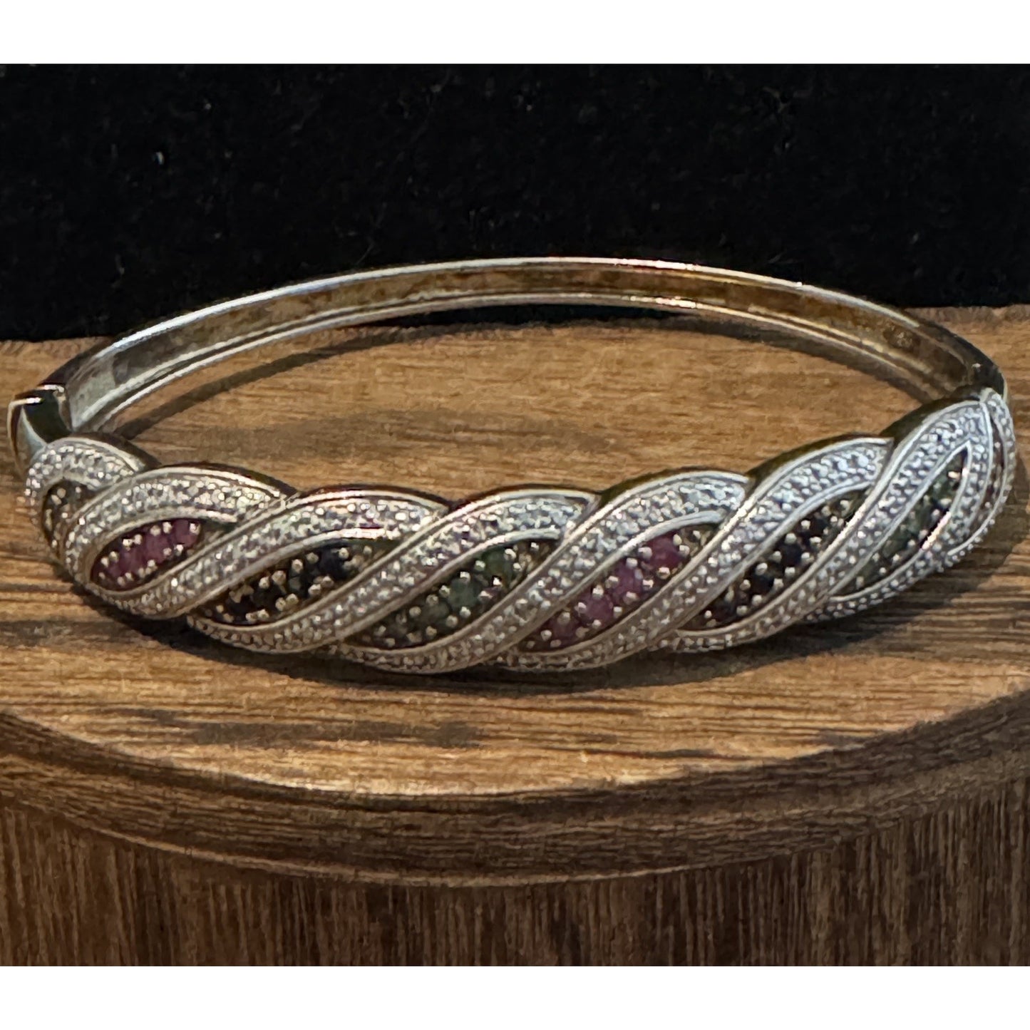 Sterling Creations 925 Silver Hinged Bangle Bracelet Rubies Emeralds Sapphires