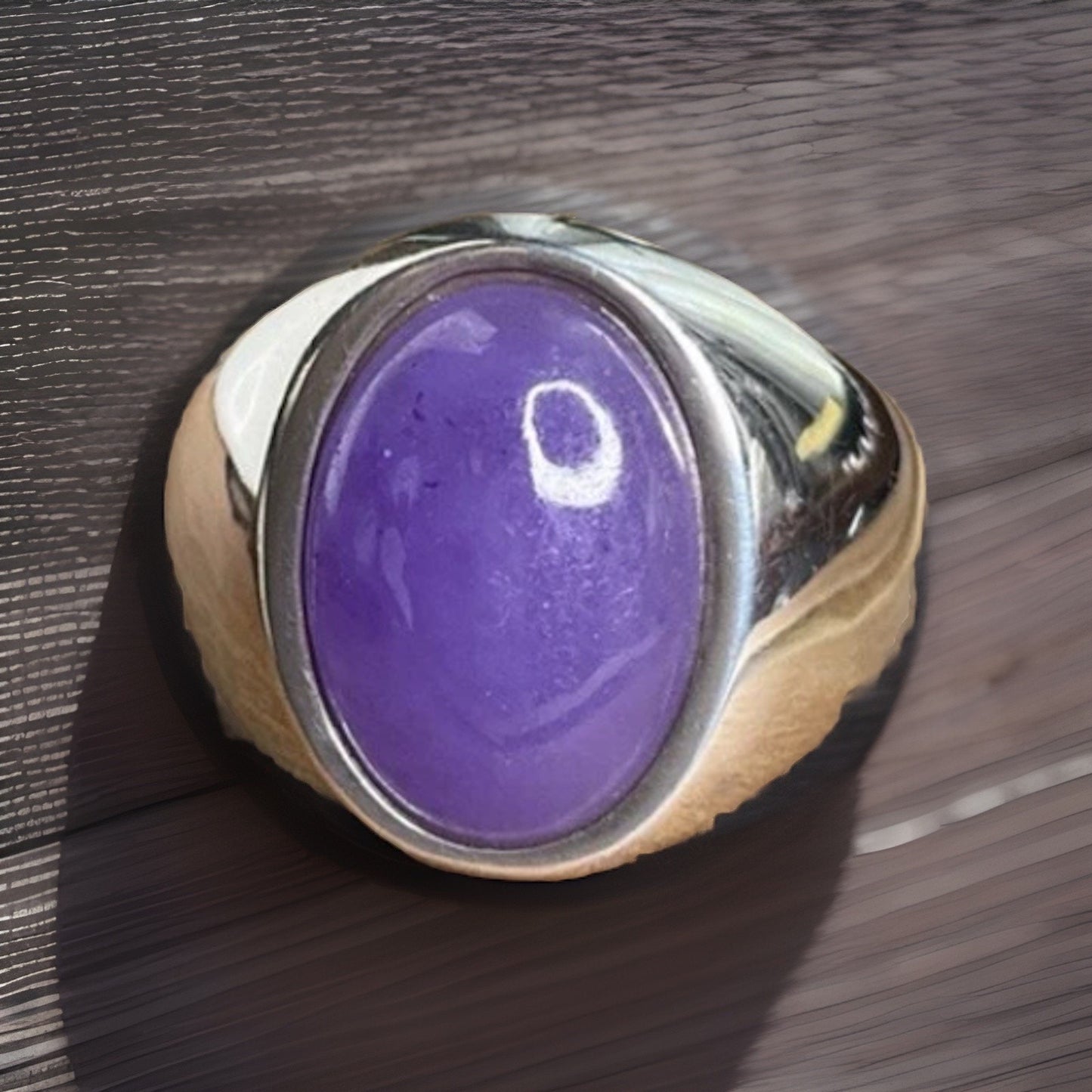 Sterling Silver Purple Cabachon Stone Ring 925 Size 7.5 Oval Statement Rings