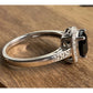 Sterling Silver Black Onyx Halo Ring Size 7.5 Cushion Cut Statement Ring 925