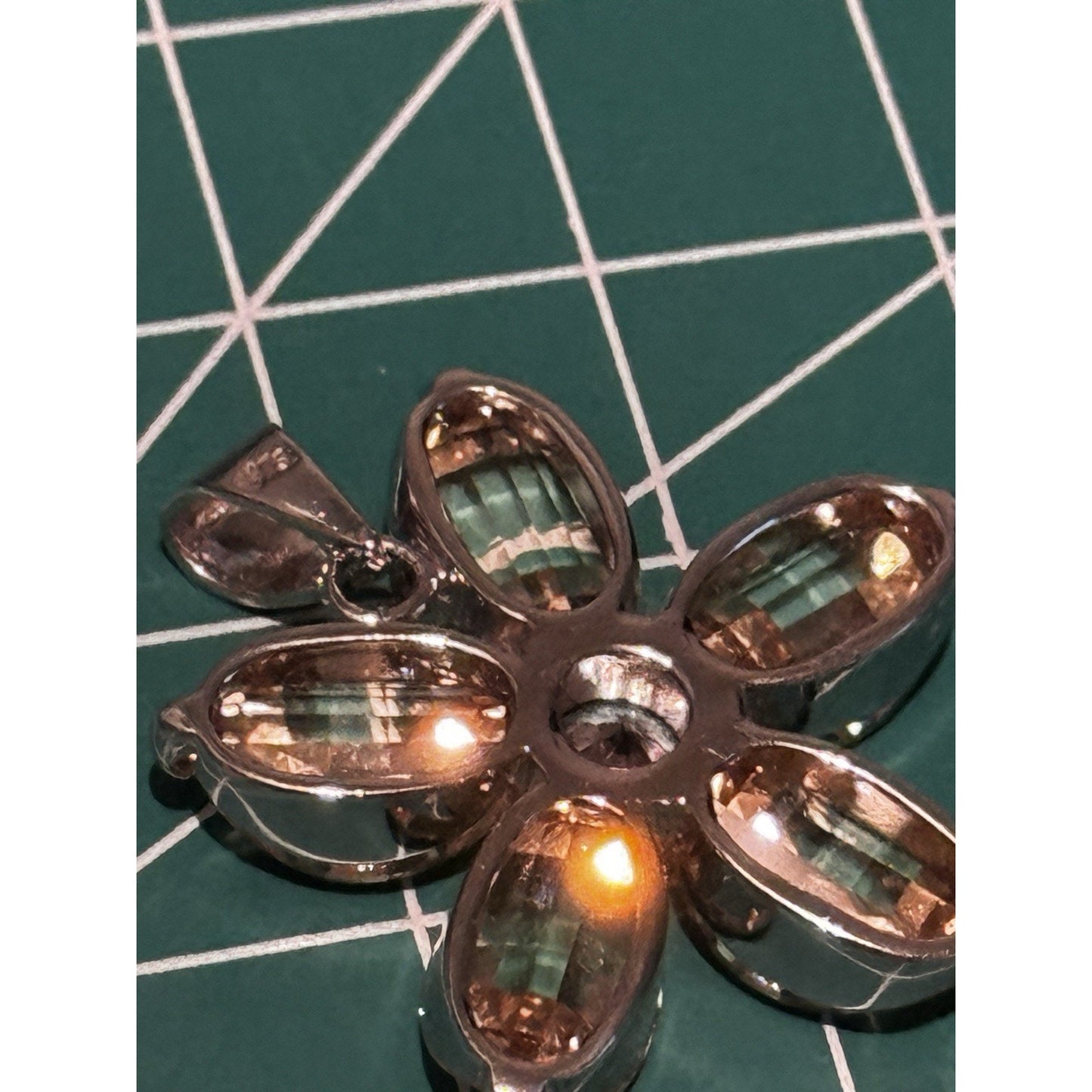Vintage Sterling Silver Citrine Flower Pendant White Topaz Gem 925 11g