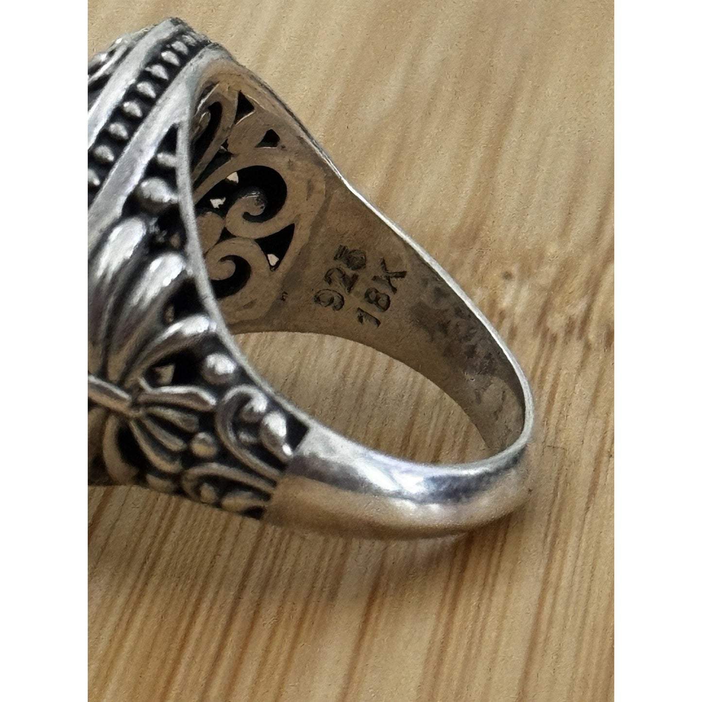 Robert Manse M ID 925 Sterling and 18K Gold Dragonfly Flower Sz 8.5 Bali 7g