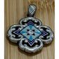 BRIGHTON Bella Capri Reversible Blue Enamel Mosaic Clover Silver Tone Pendant 2”