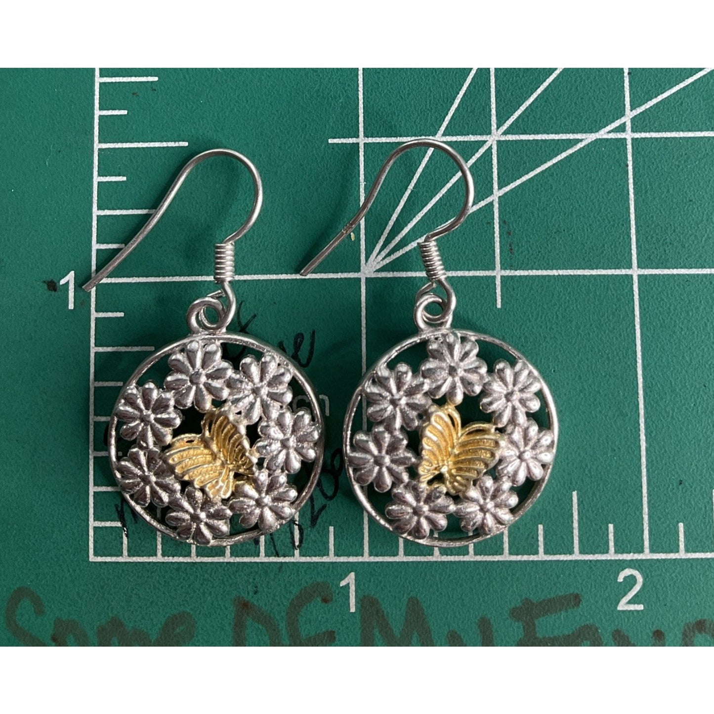 Vintage Sterling Silver Two Tone Butterfly Flower 1.5” Dangle Drop Boho Earrings