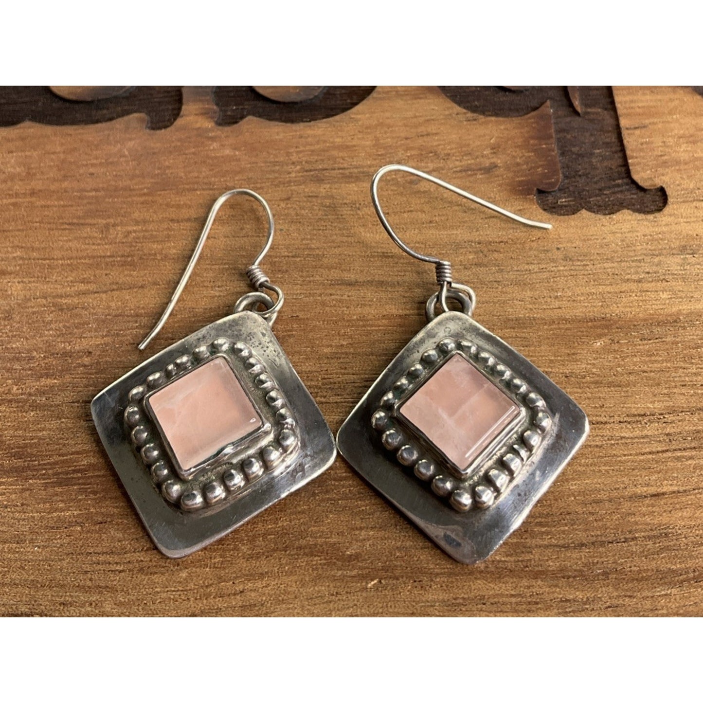 Sterling Silver Pink Stone Dangle Earrings Southwest Style