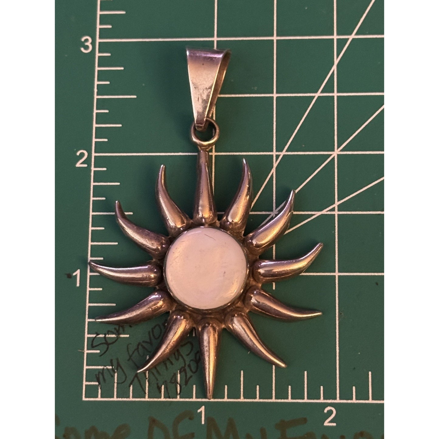 Vintage Large Sterling Silver Celestial Sunburst Pendant 3” White Cabochon 24.4g