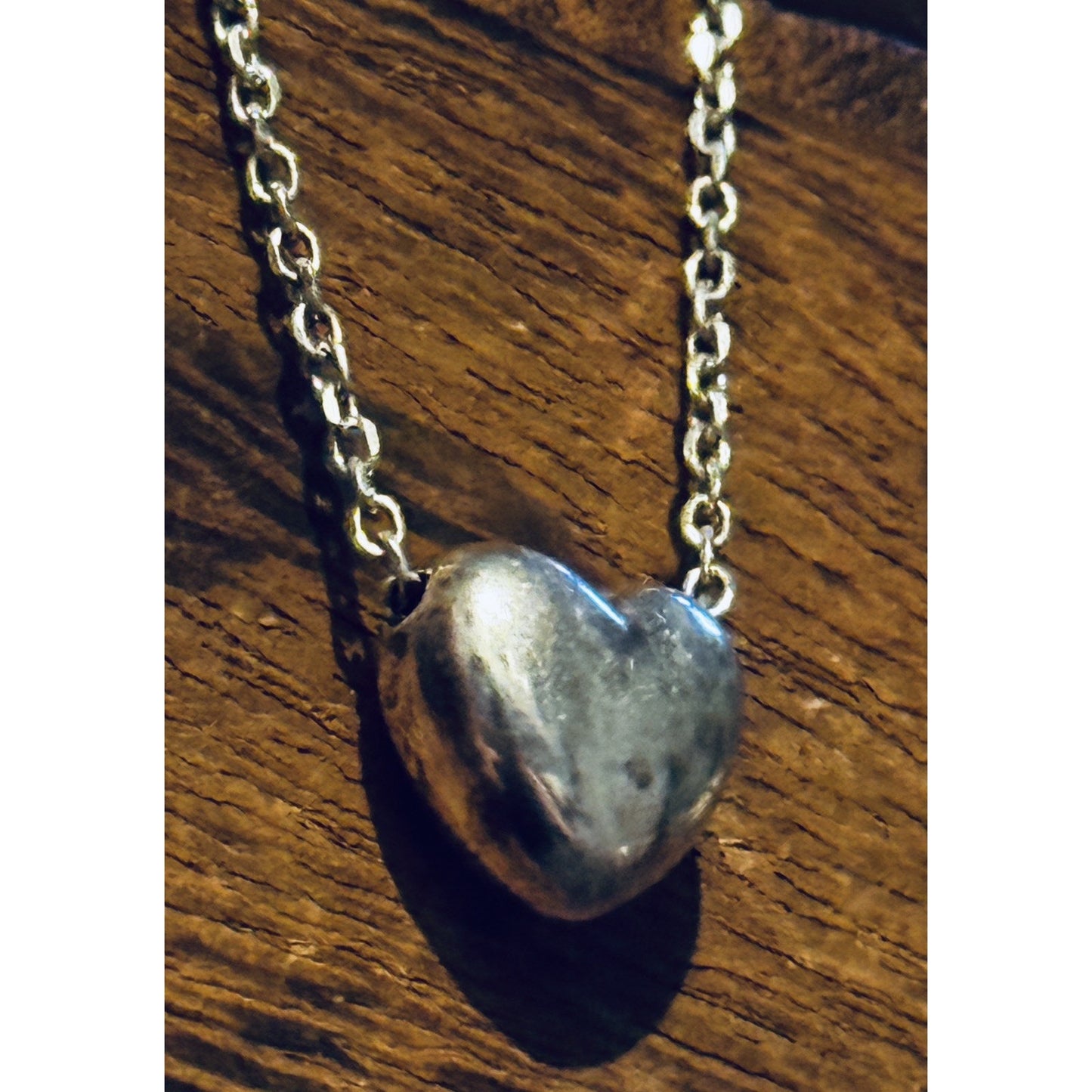 Vintage Dyadema 925 Italy Sterling Silver Puffy Heart Necklace 15-17” Signed