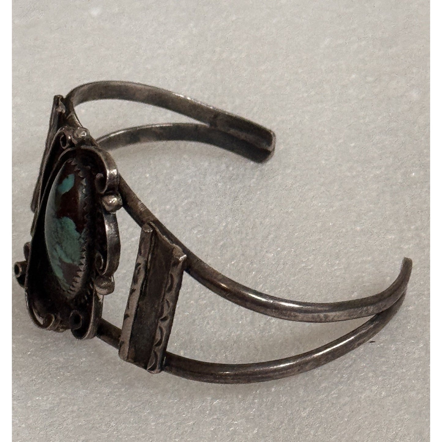 Vintage Navajo Sterling Royston Turquoise Cuff Bracelet Signed Artist KM 70s-80s