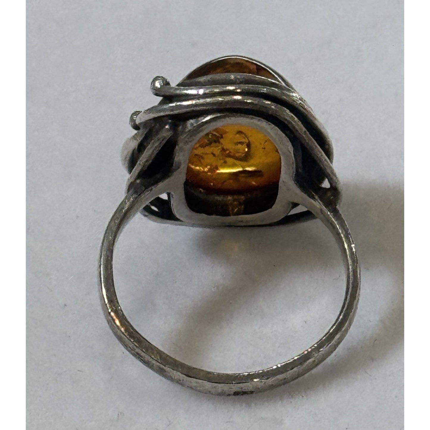 Vintage 925 Baltic Amber Cognac Sterling Silver Ring Size 7.5 Statement Ring