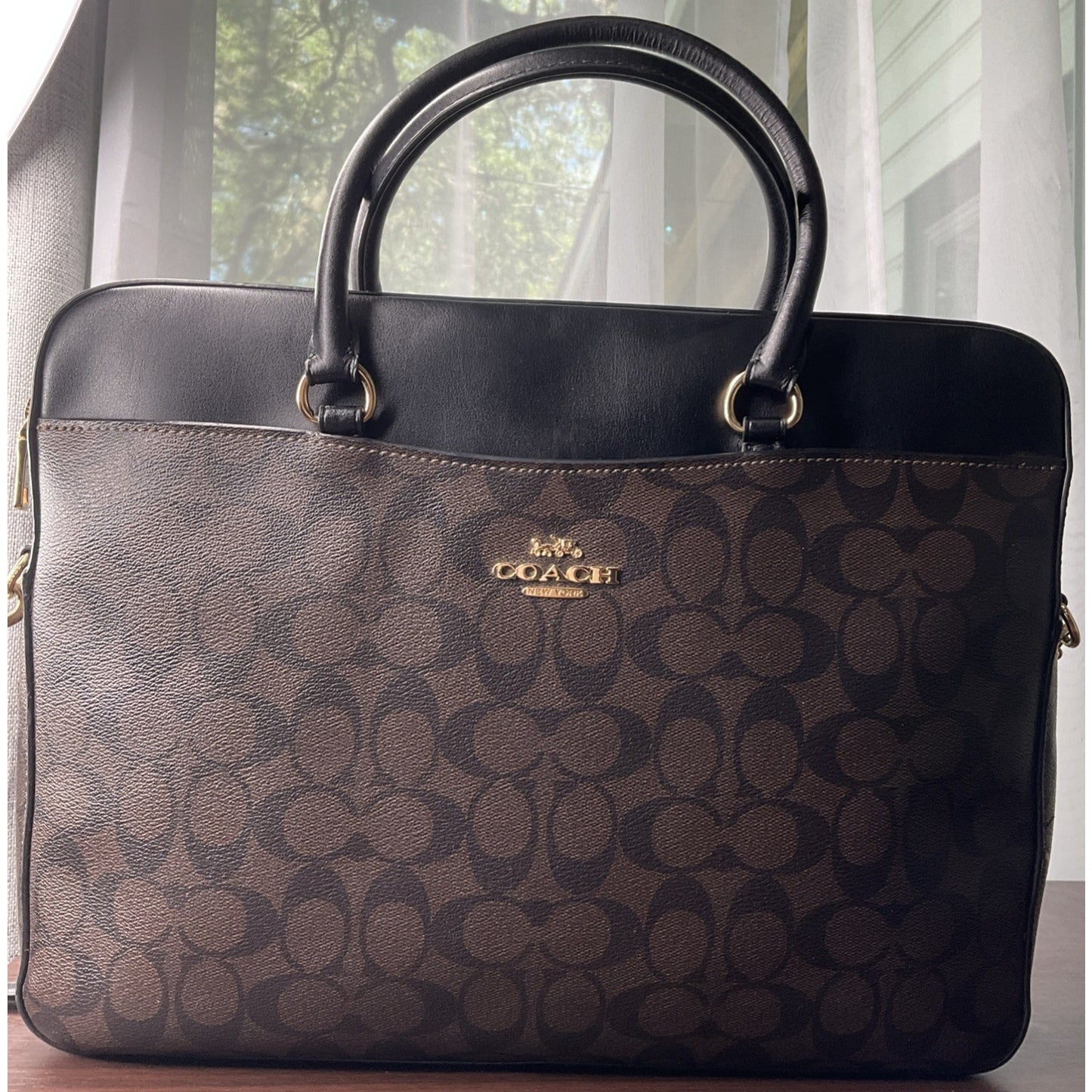 Coach Signature Padded 15" Laptop Briefcase Leather Brown/Black