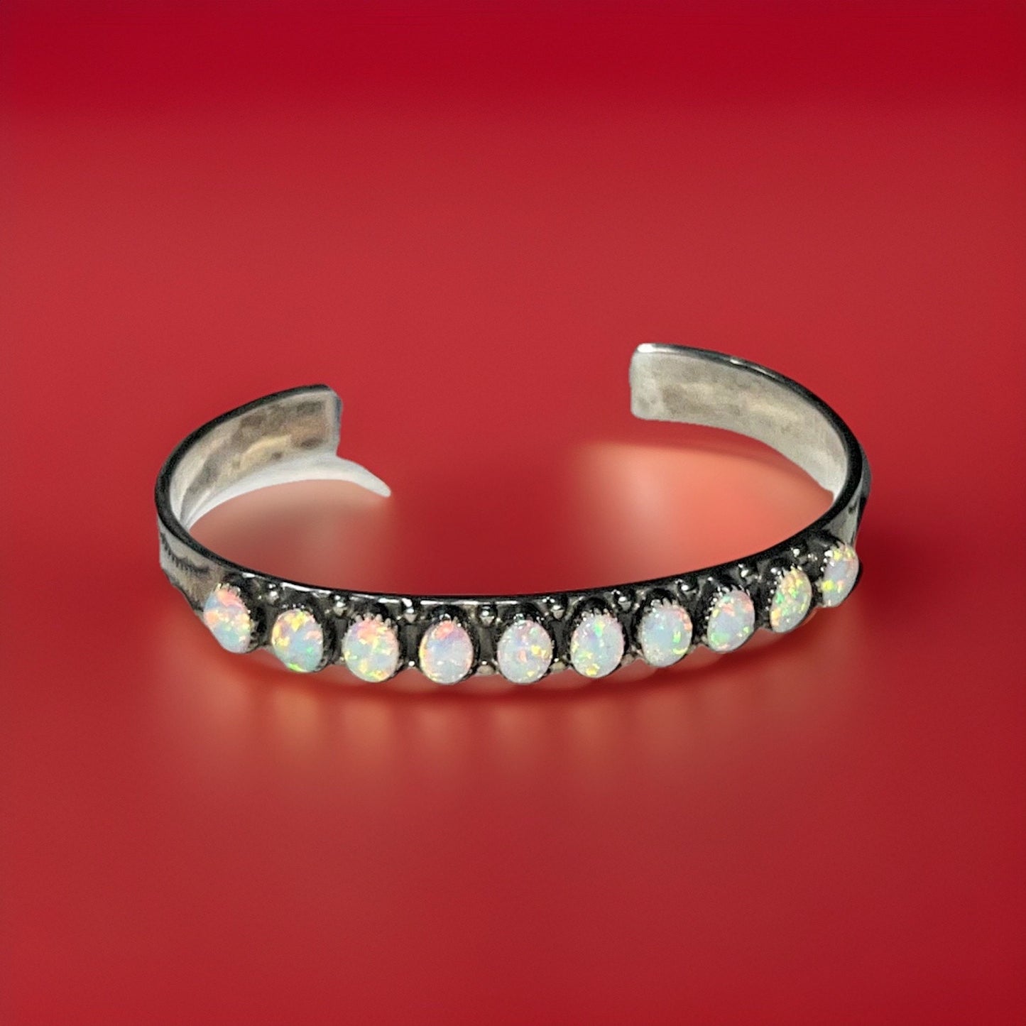 Signed Vintage Navajo Sterling Silver Opal Cuff Bracelet 19gr