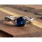 Sterling Silver Blue Sapphire Ring Size 8.5 Round Solitaire Halo Twist