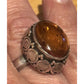 Vintage Artisan Sterling Silver Honey Amber Cabochon Statement Ring Sz 7 80-90s