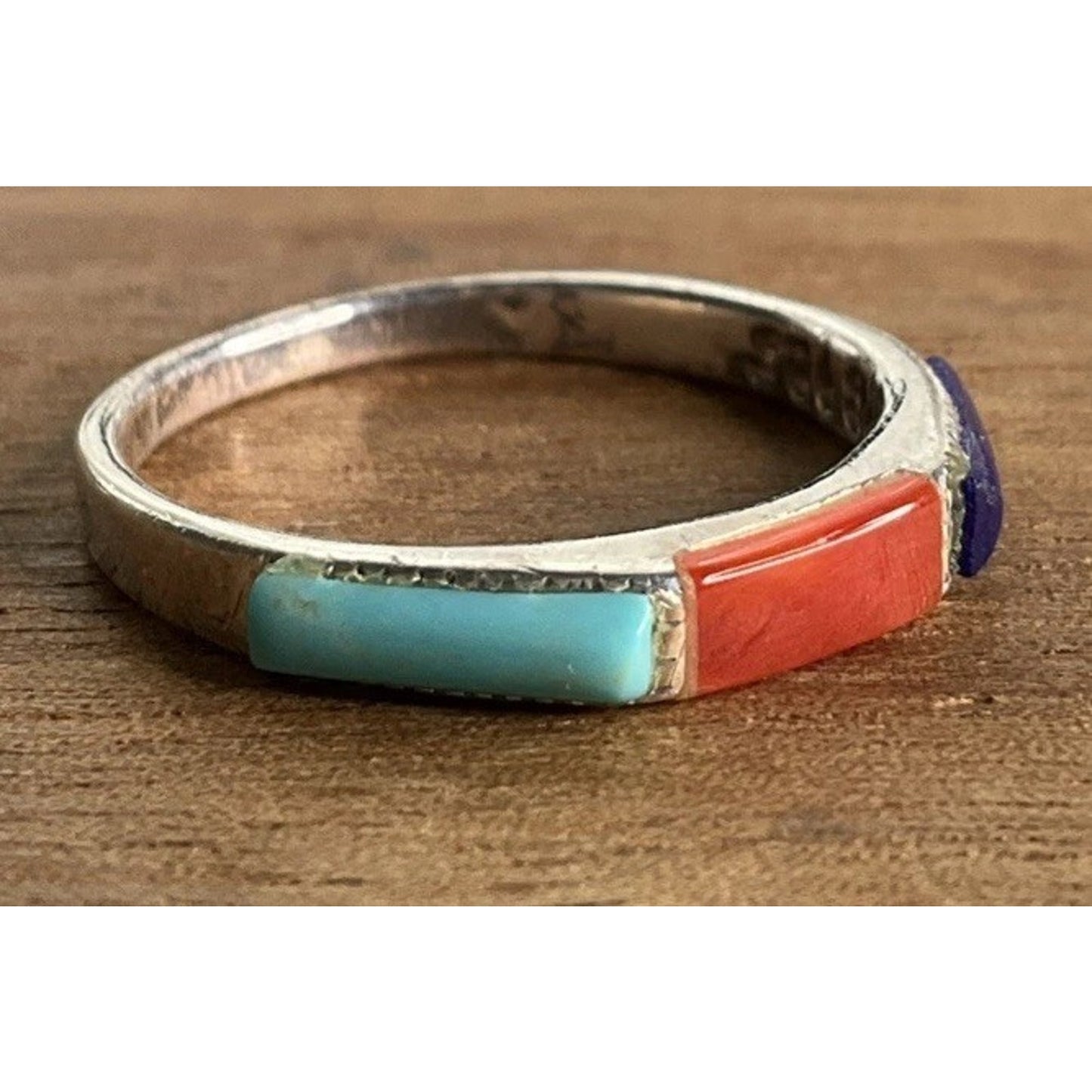 Peyote Bird Sterling Silver Southwestern Multi Stone Inlay Band Ring Size 5