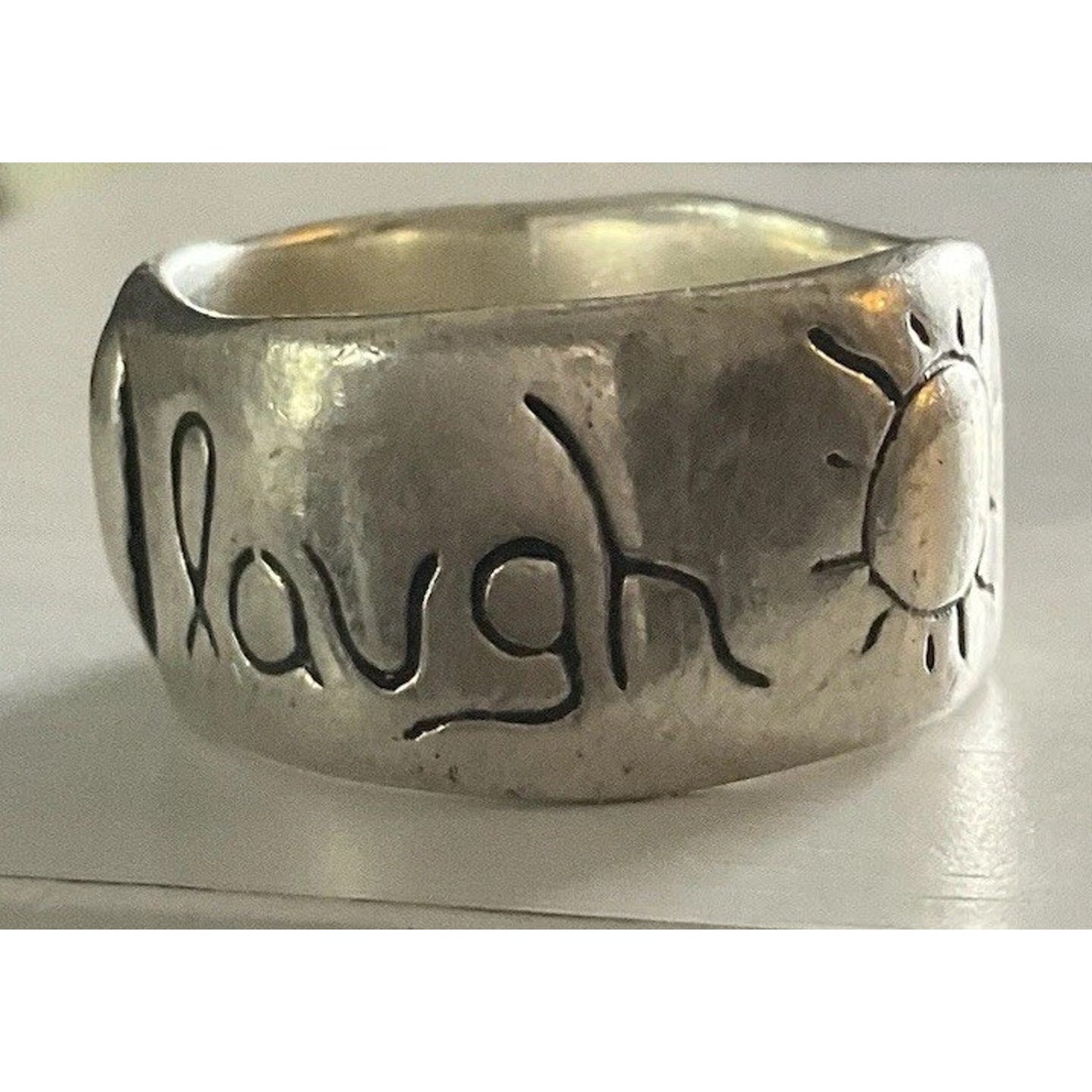 925 Inspirational Ring Live Love Laugh Band Wide Statement Ring Size 9.5