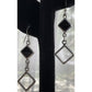 Vintage VC Sterling Silver Black Onyx Square Open Geometric Dangle Drop Earrings