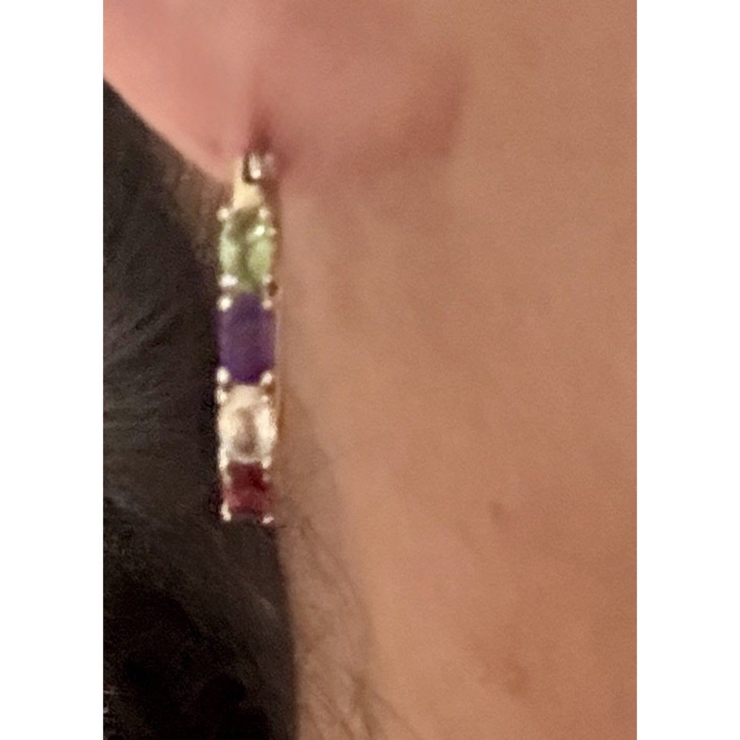 Vintage Ross Simons R925 Vermeil Amethyst Peridot Citrine Garnet Hoop Earrings
