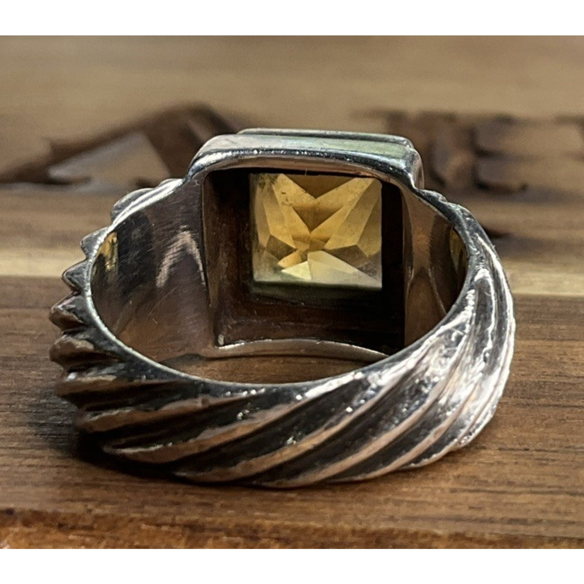 Vintage 925 Citrine Faceted Gemstone Ring Sterling Silver Bezel Setting Size 6