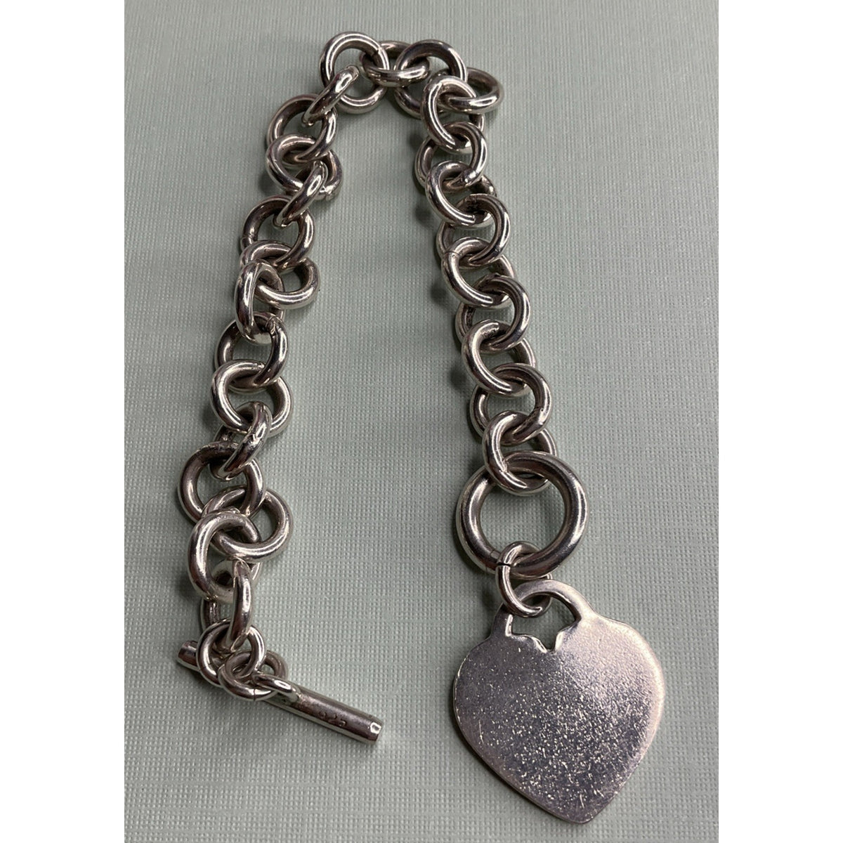 Vintage Sterling Silver Double Link Heart Charm Toggle Bracelet 40g