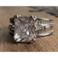 Large Square Cut CZ Ring Multi Band Sterling Silver Statement Ring 8.5
