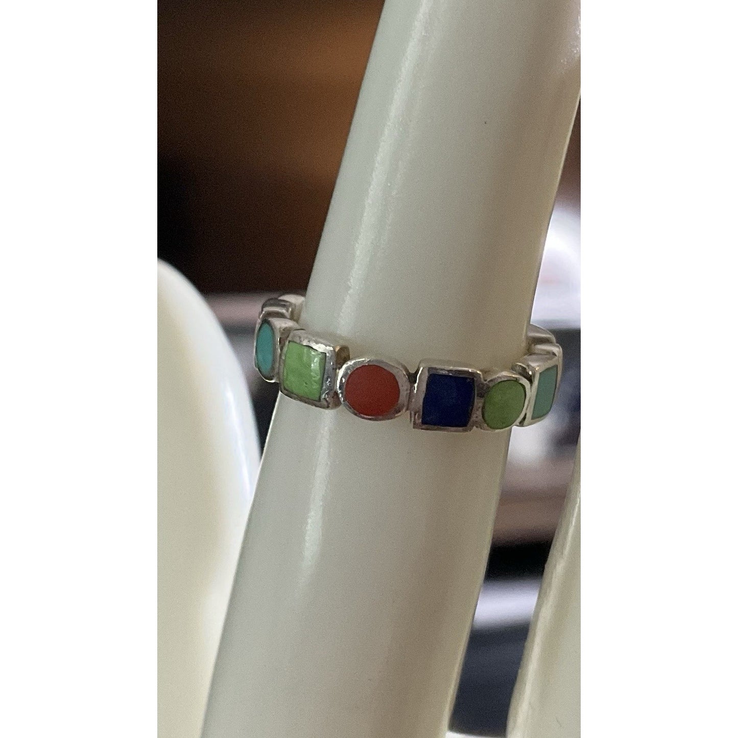 Peyote Bird Sterling Silver Multi Stone Ring Size 5 Inlay Band Colorful 925