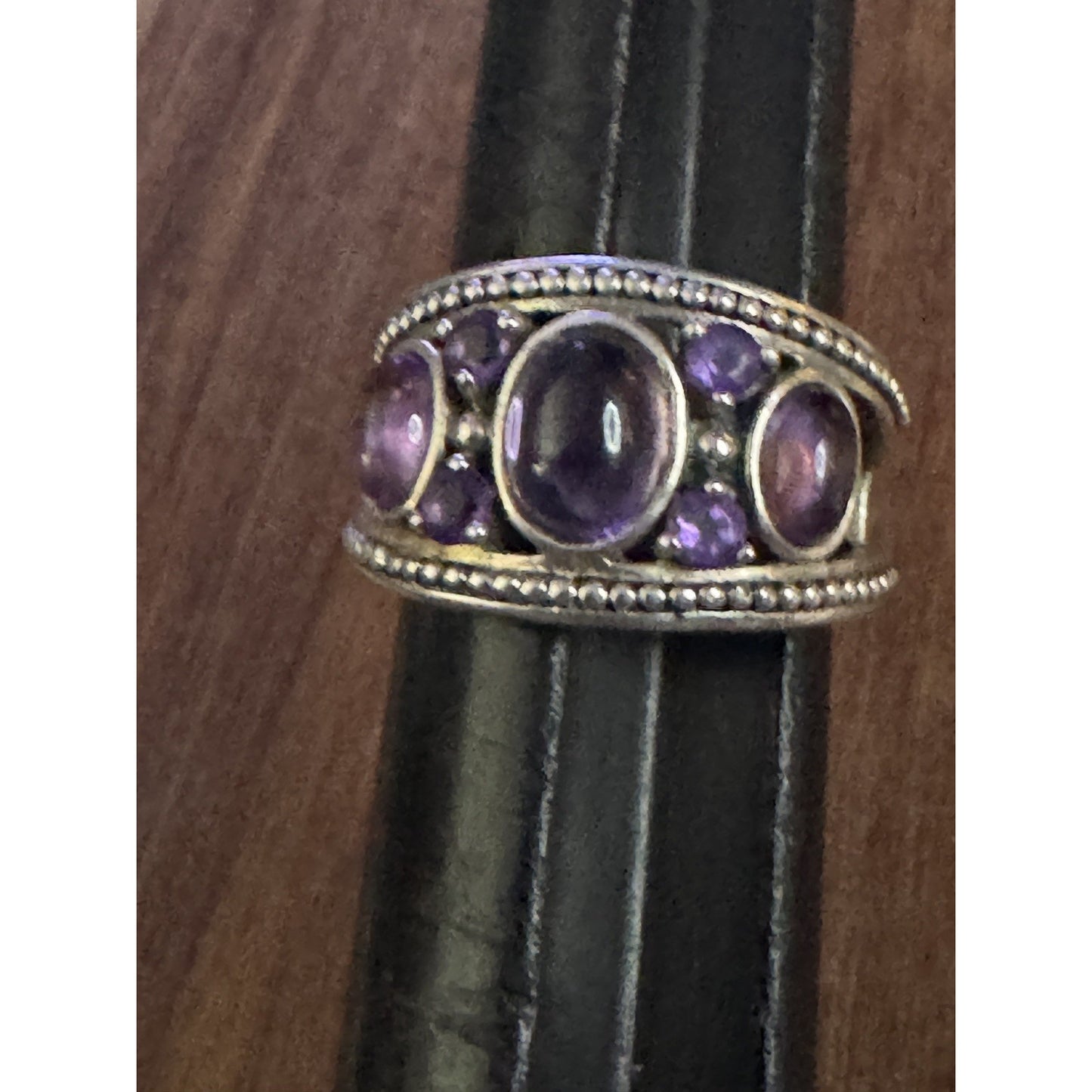 Vintage 925 Sterling Silver Amethyst Multi Stone Cabochon Ring Size 8 8.5 gr