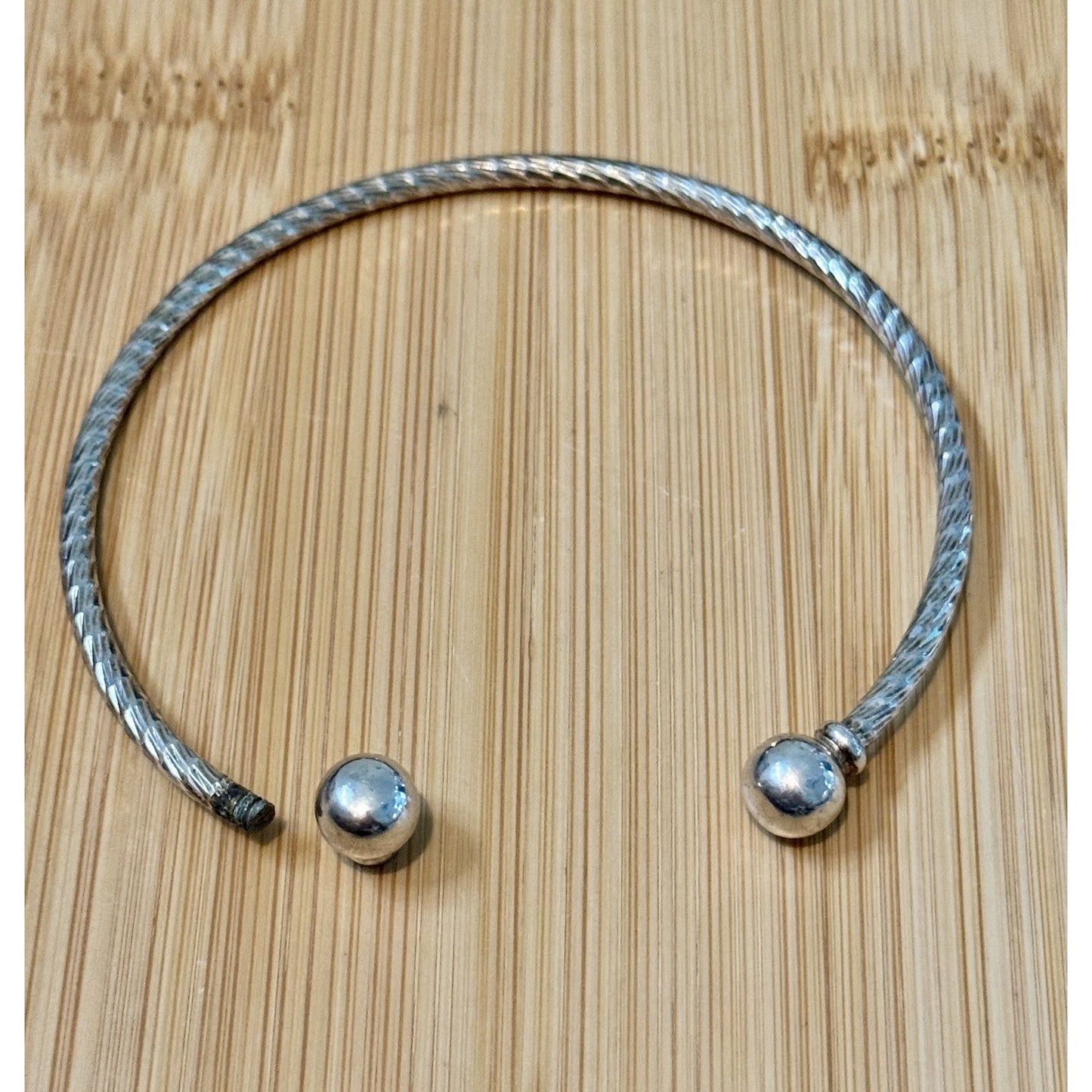 Vintage Sterling Silver Twisted Textured Torque Cuff Bracelet Ball Ends 14g