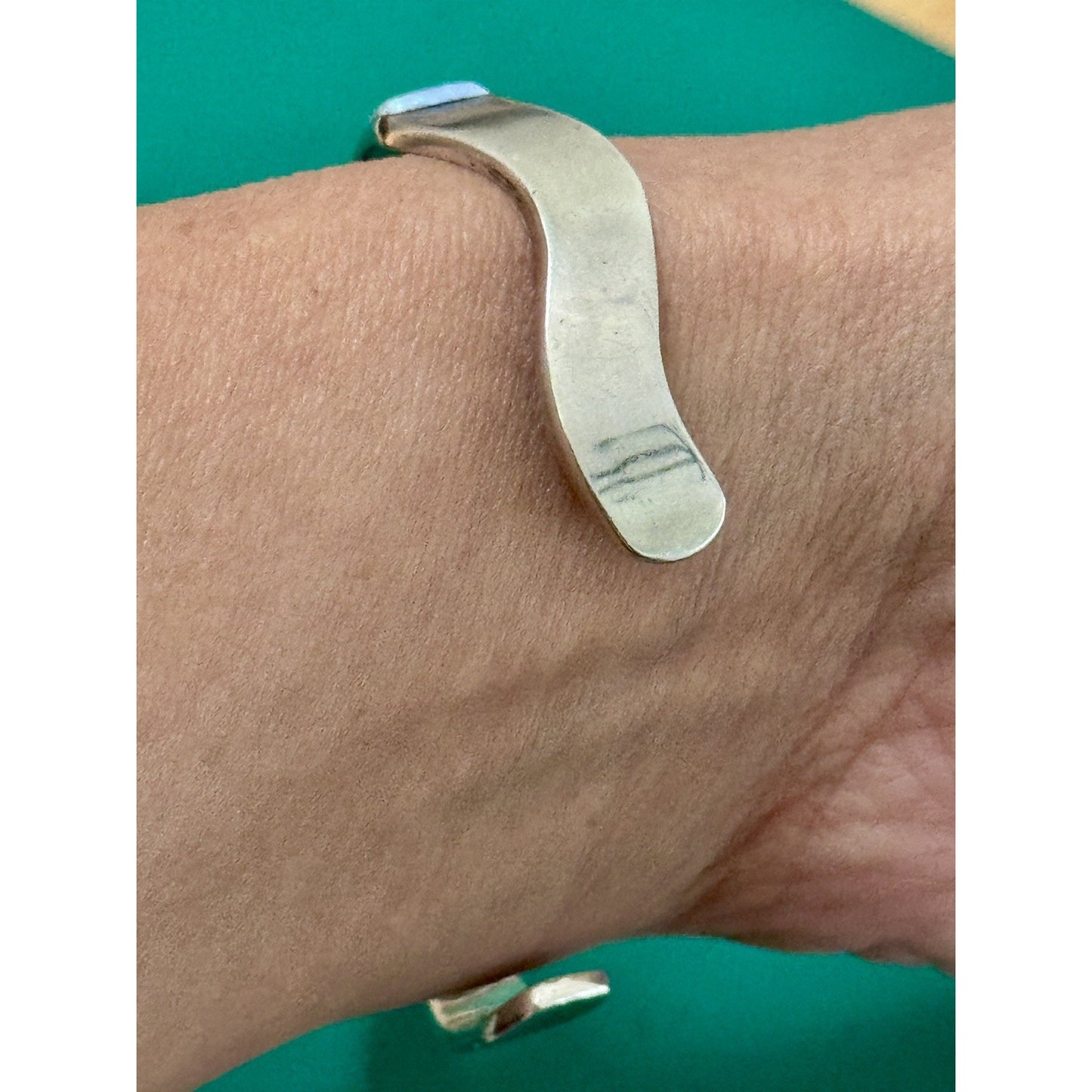 Vintage Southwestern Sterling Silver Blue Green Opal Inlay Cuff Bracelet 22g