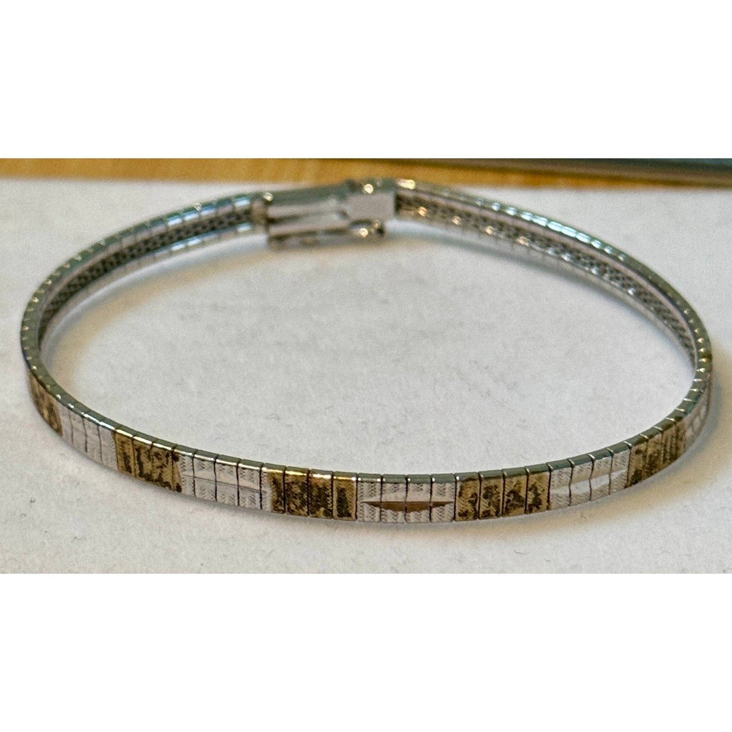 Vintage Italian 925 Sterling Silver Two Tone Gold Wash Textured Bracelet 7.25”