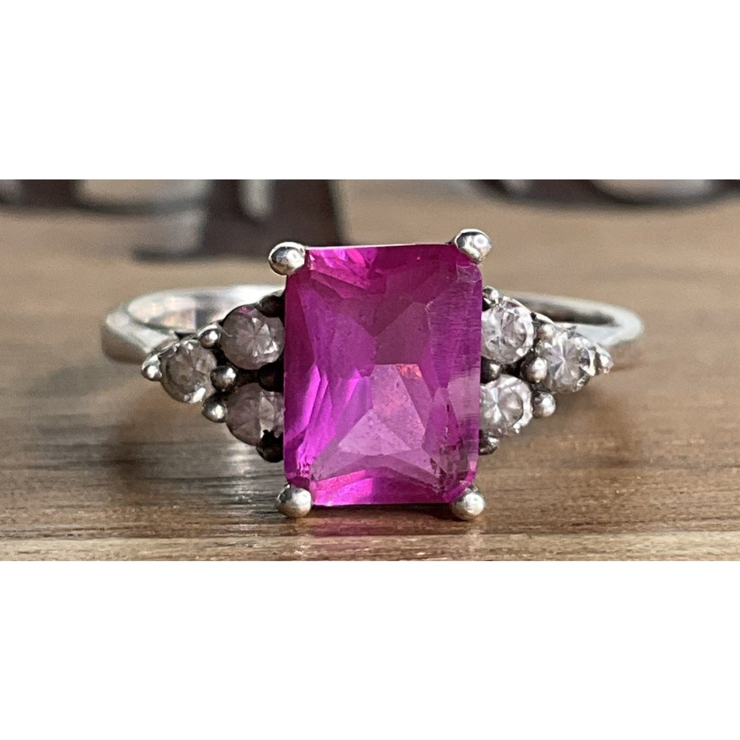 Vintage Sterling Silver Pink Sapphire Cocktail Ring Size 7 NY