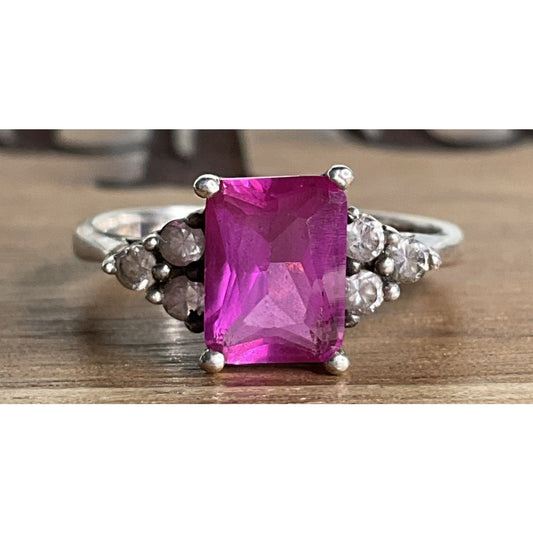 Vintage Sterling Silver Pink Sapphire Cocktail Ring Size 7 NY