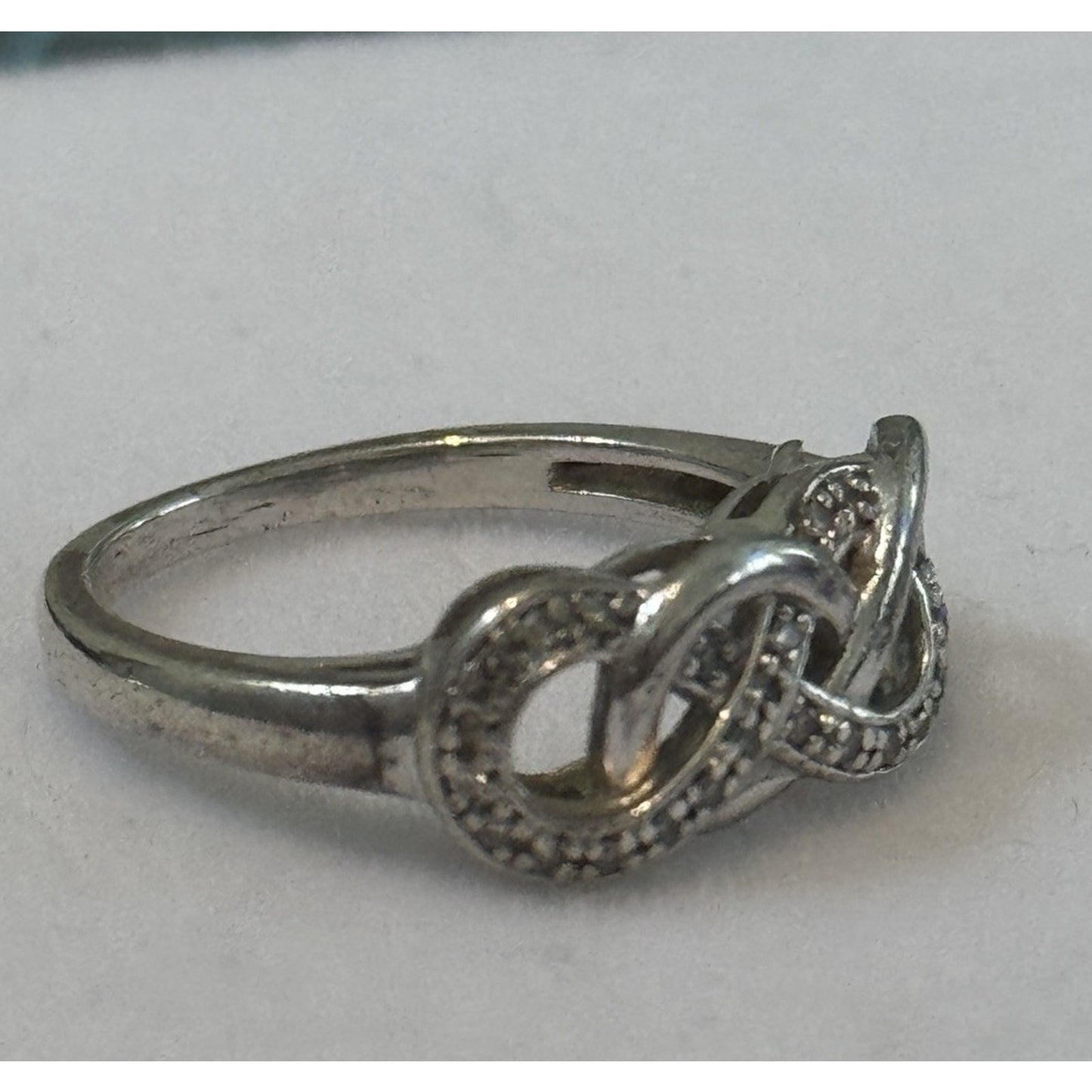Vintage Pave Diamond Accent Sterling Silver Infinity Lovers Knot Ring Size 7