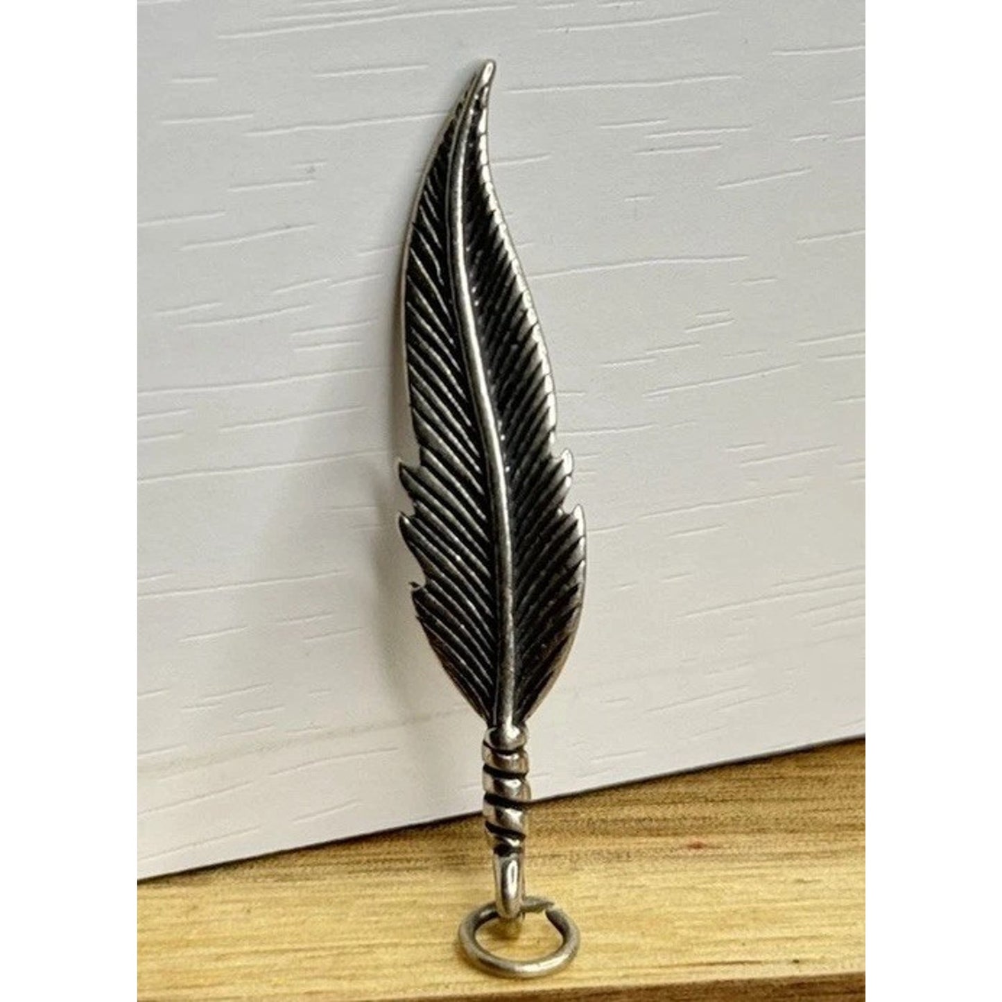 Vintage Sterling Silver Large Feather Charm 2 grams