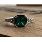 Vintage Sterling Silver Emerald Style Green Stone w/ White Sapphires Ring Size 7
