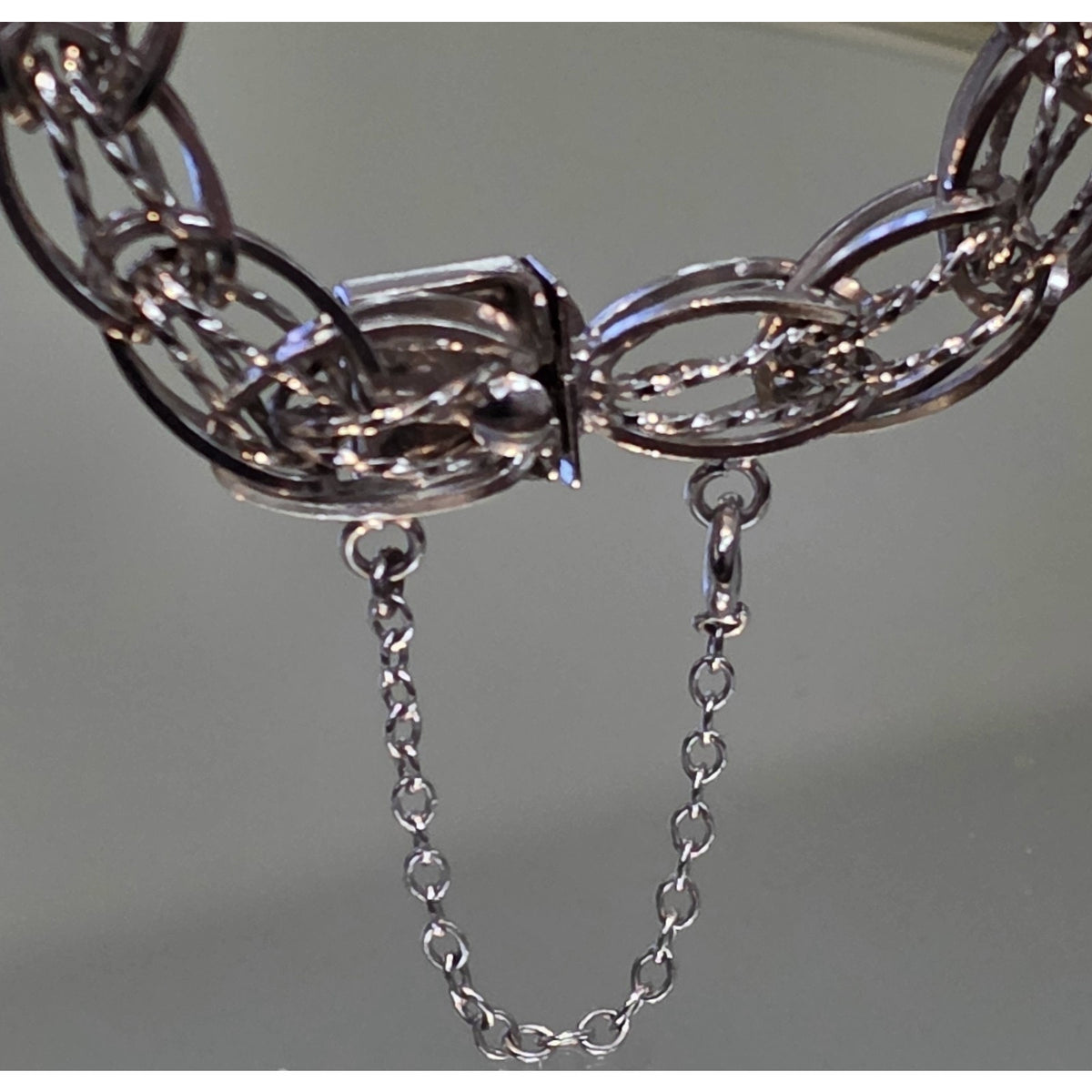 Vintage Silver Silver Braided Woven Oval Twisted Diamond Cut Link Bracelet 7.5”