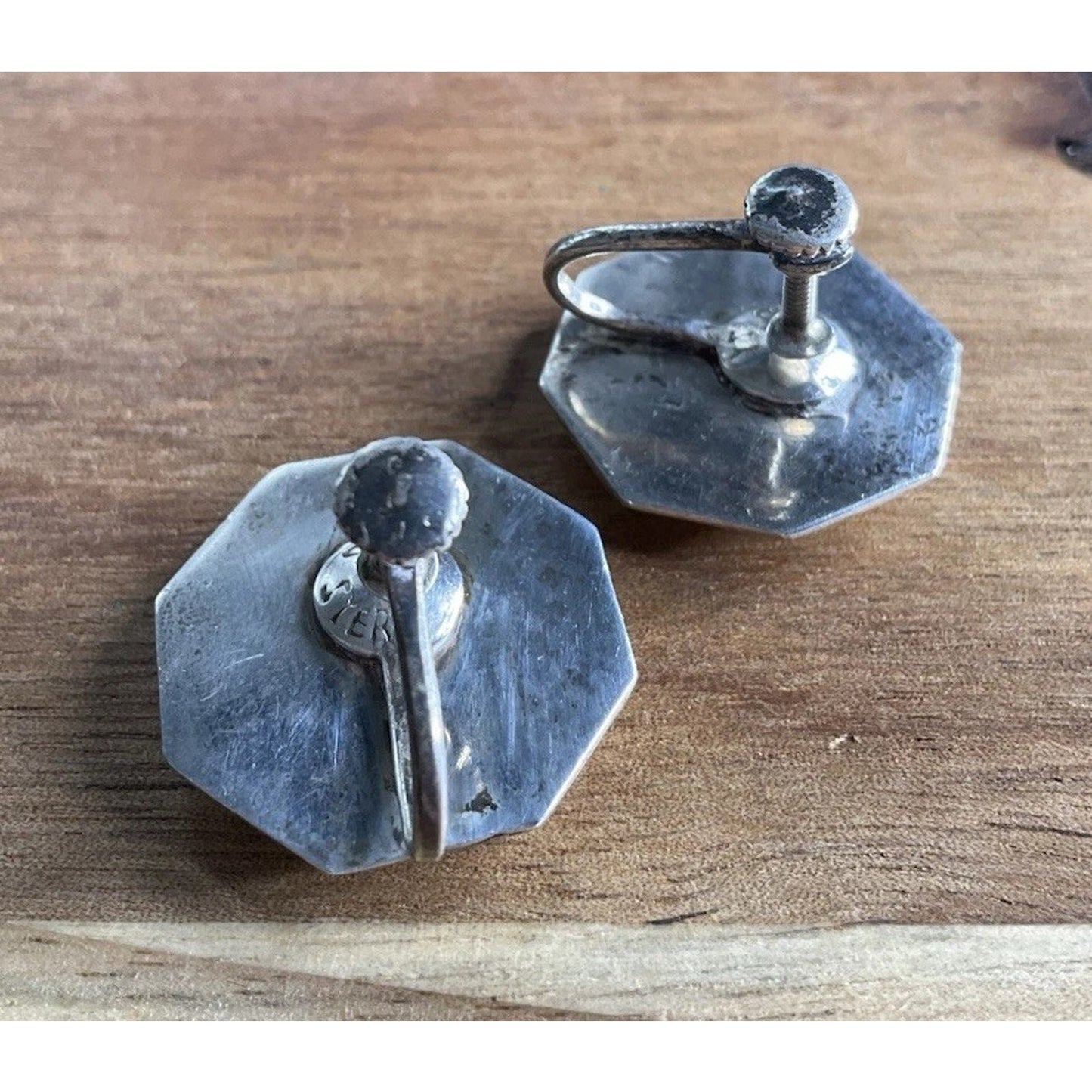 Vintage Siam Sterling Silver Niello Earrings Thai Dancer 1950s Screwback 8.2gr