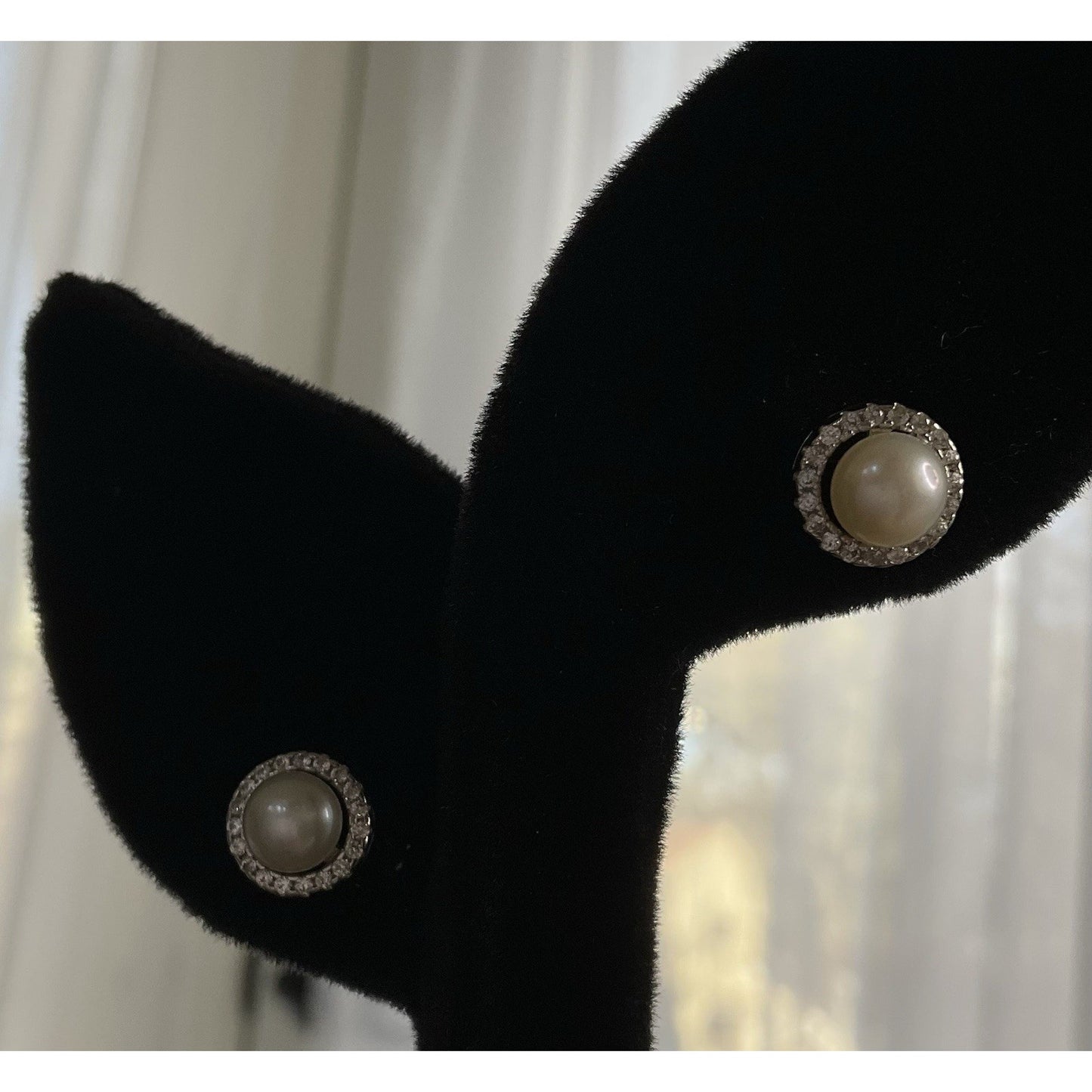 VINTAGE Sterling Silver Pearl Halo Stud Earrings Signed CP 925