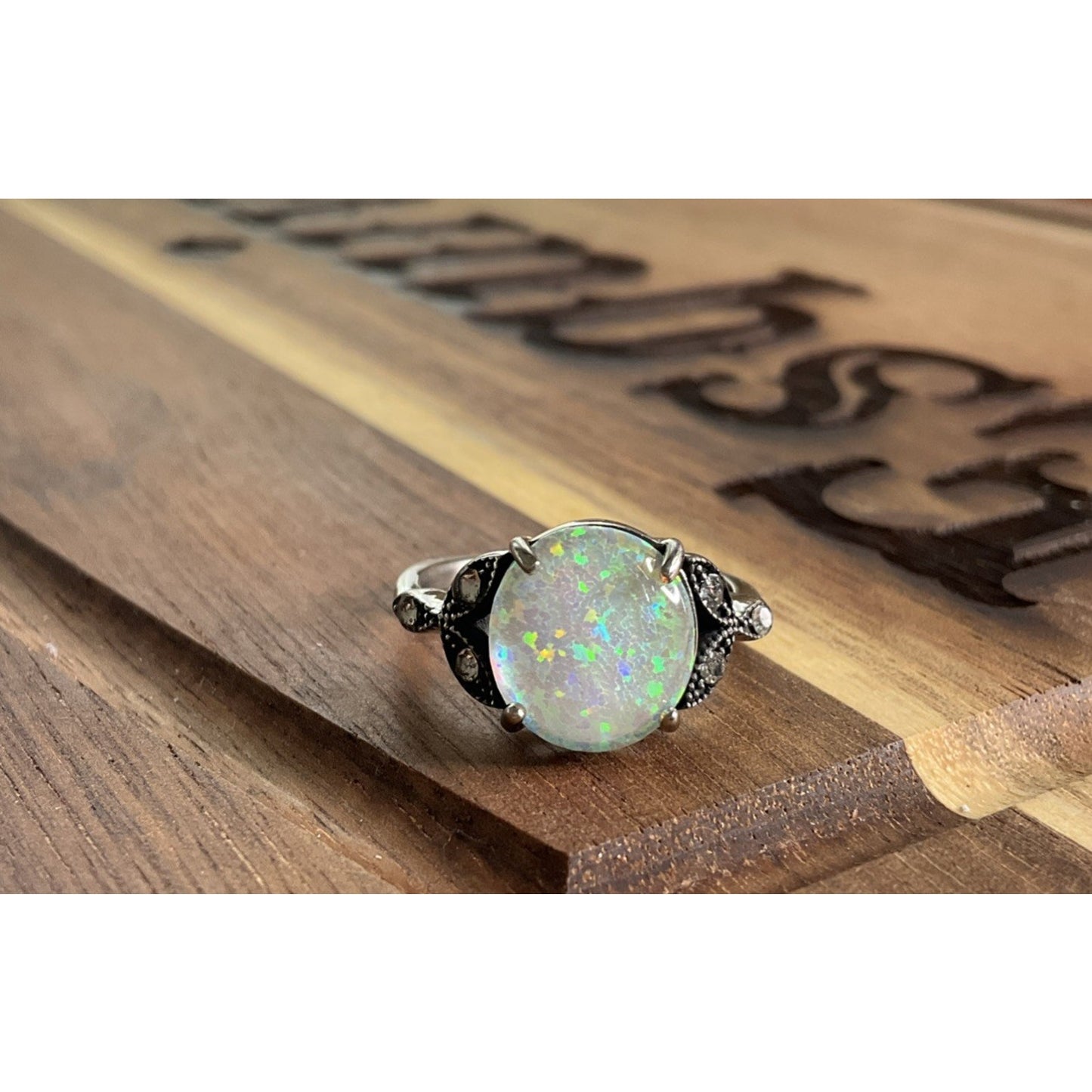 Vintage Sterling Silver Opal Ring Size 7.5 Oval Fire Opal Style Statement Ring