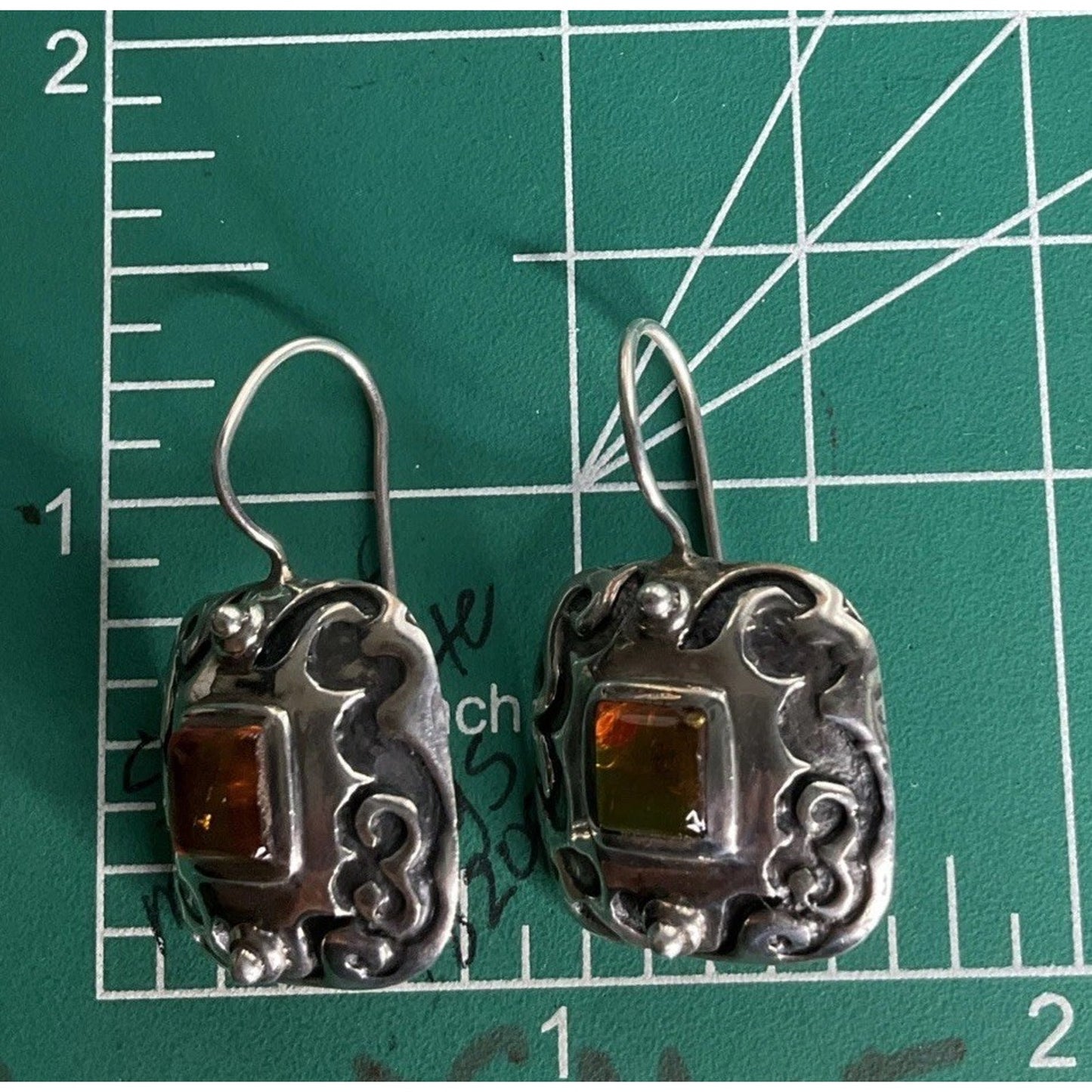 Silpada 925 Sterling Silver Amber Square Dangle Earrings
